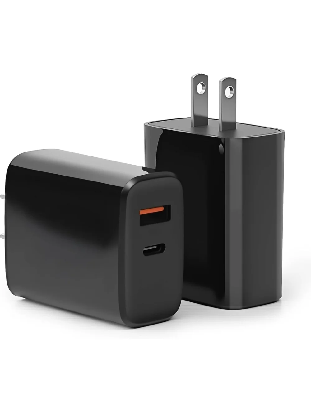2 Powerxcel 20 Watts Dual Output Wall Charger Type-C & USB Outputs Black